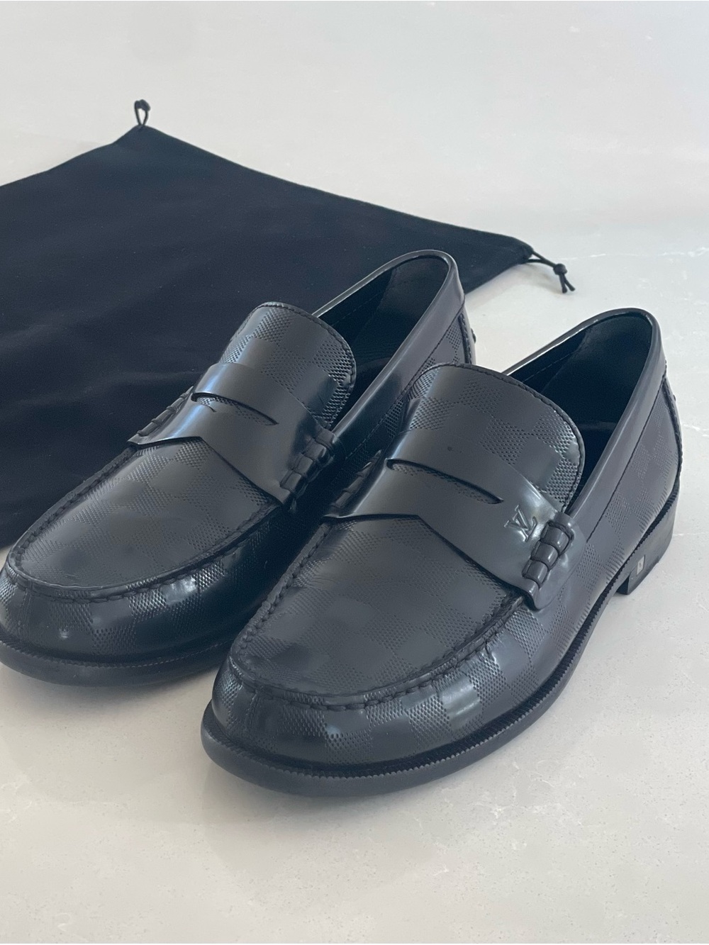 Louis Vuitton Major Loafers LV Black Damier Leather Men’s Shoes Size 7 L